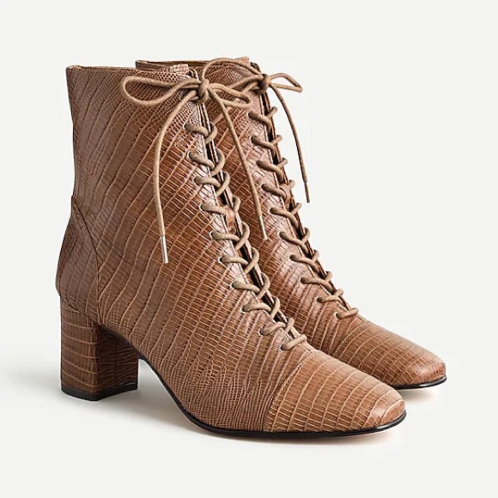J. Crew Lace-Up Willa Boots in Embossed Lizard